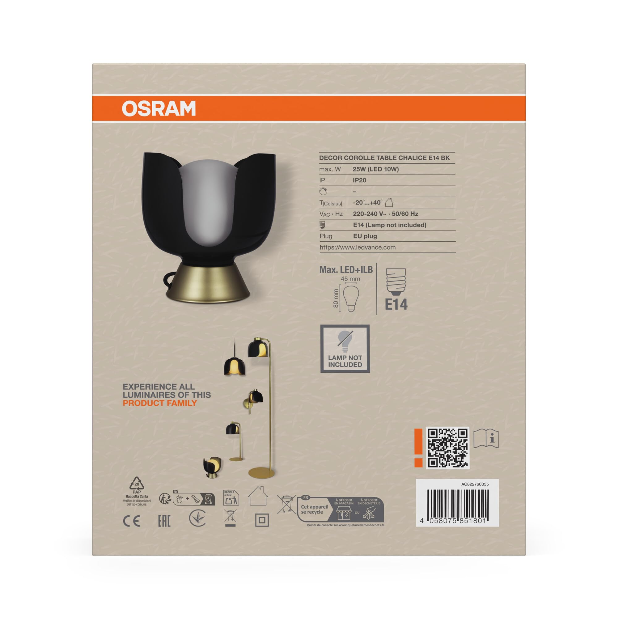 Osram Lampe de table Corolle E14 métal verre rétro noir Lampe de table