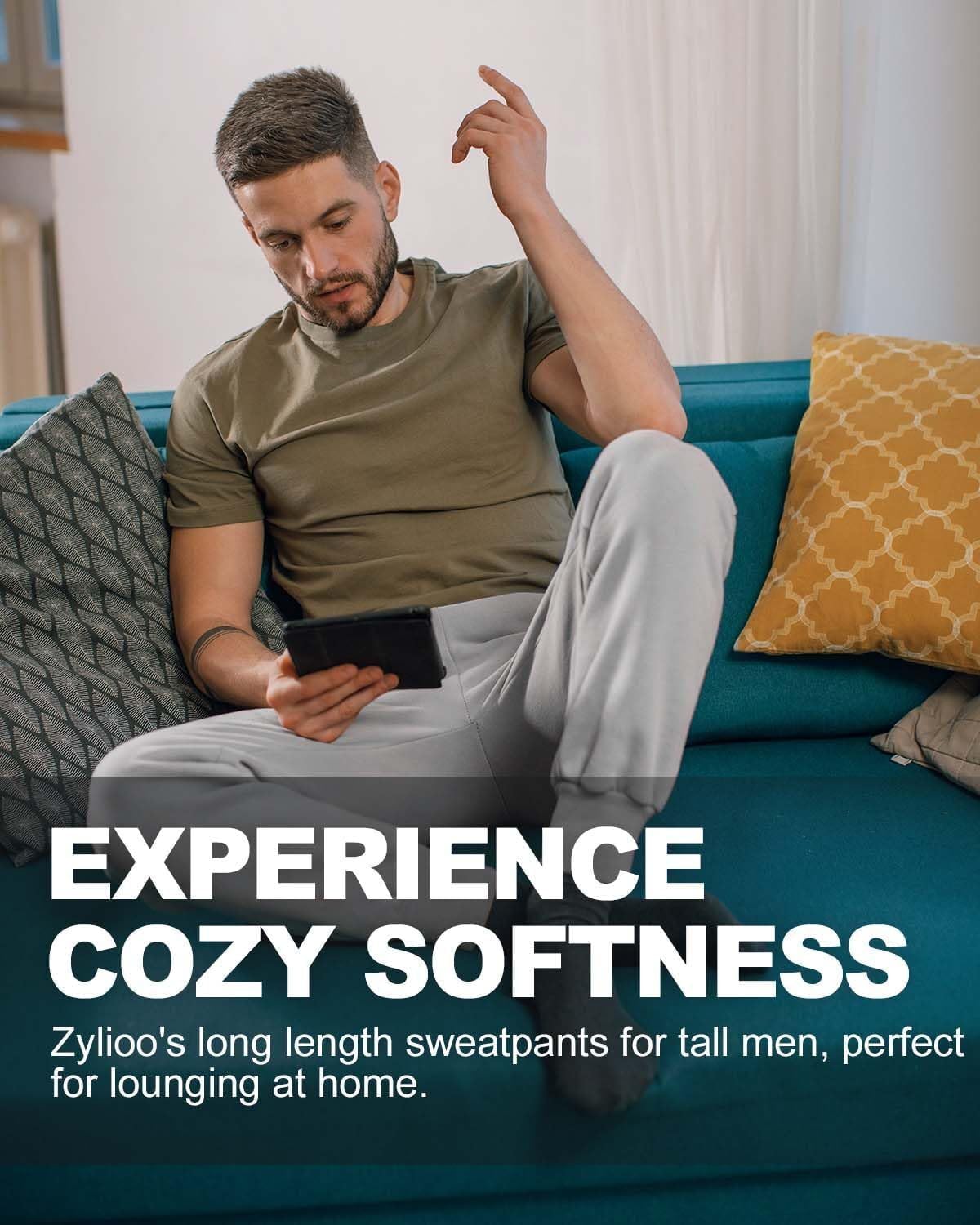 Zylioo Men's Extra Long Sweatpants with Pockets Fits Over 6ft Open Bottom Joggers Wide Leg Athletic Pants for Tall Men - Image 7