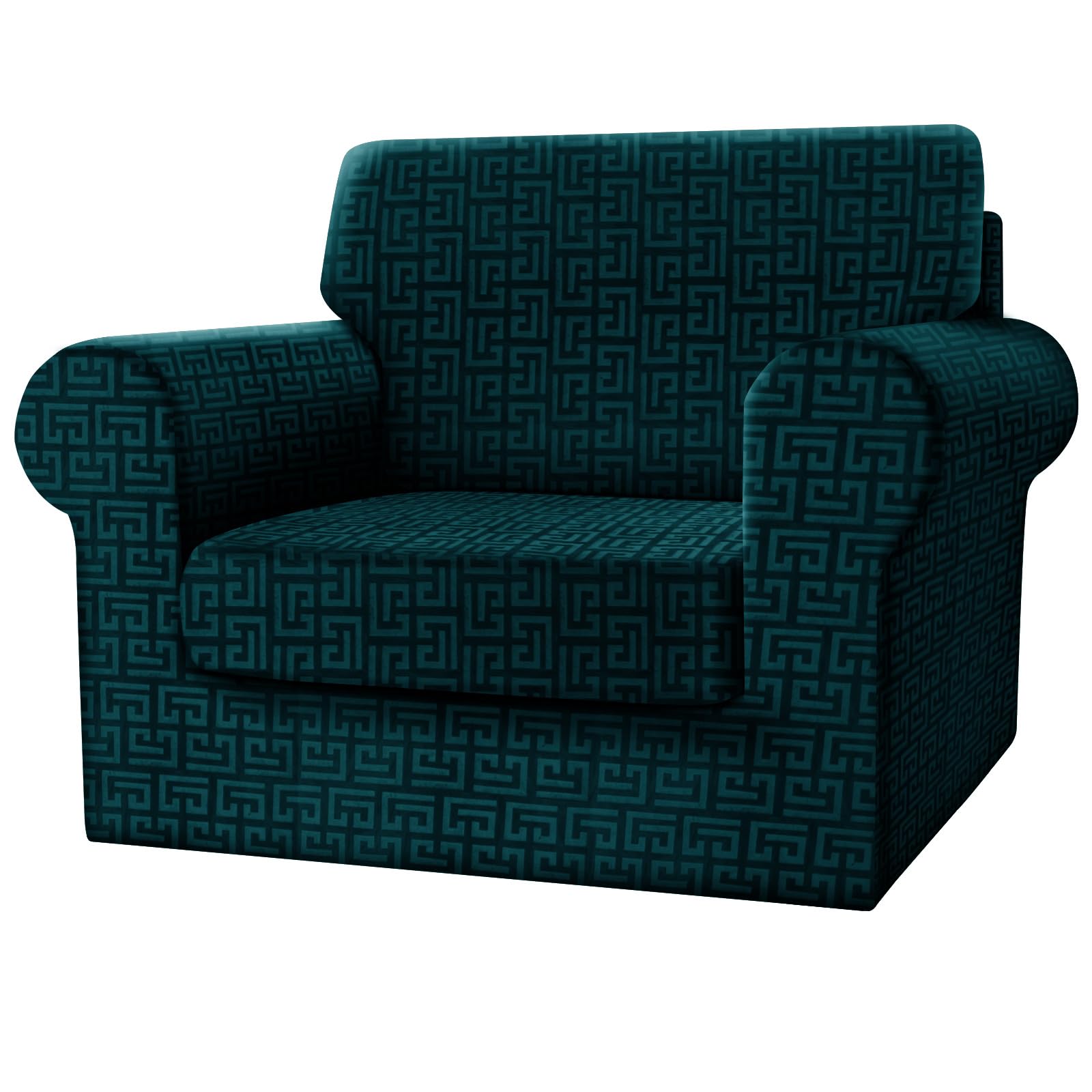 SYLC Fitted Single Sofa Cover, 3 Piece Sofa Slipcover With 1 Seat Cushion Cover And 1 Backrest Cover, Settee Covers Stretch Velvet Anaglyph(Teal,Chair - 3 PCS)
