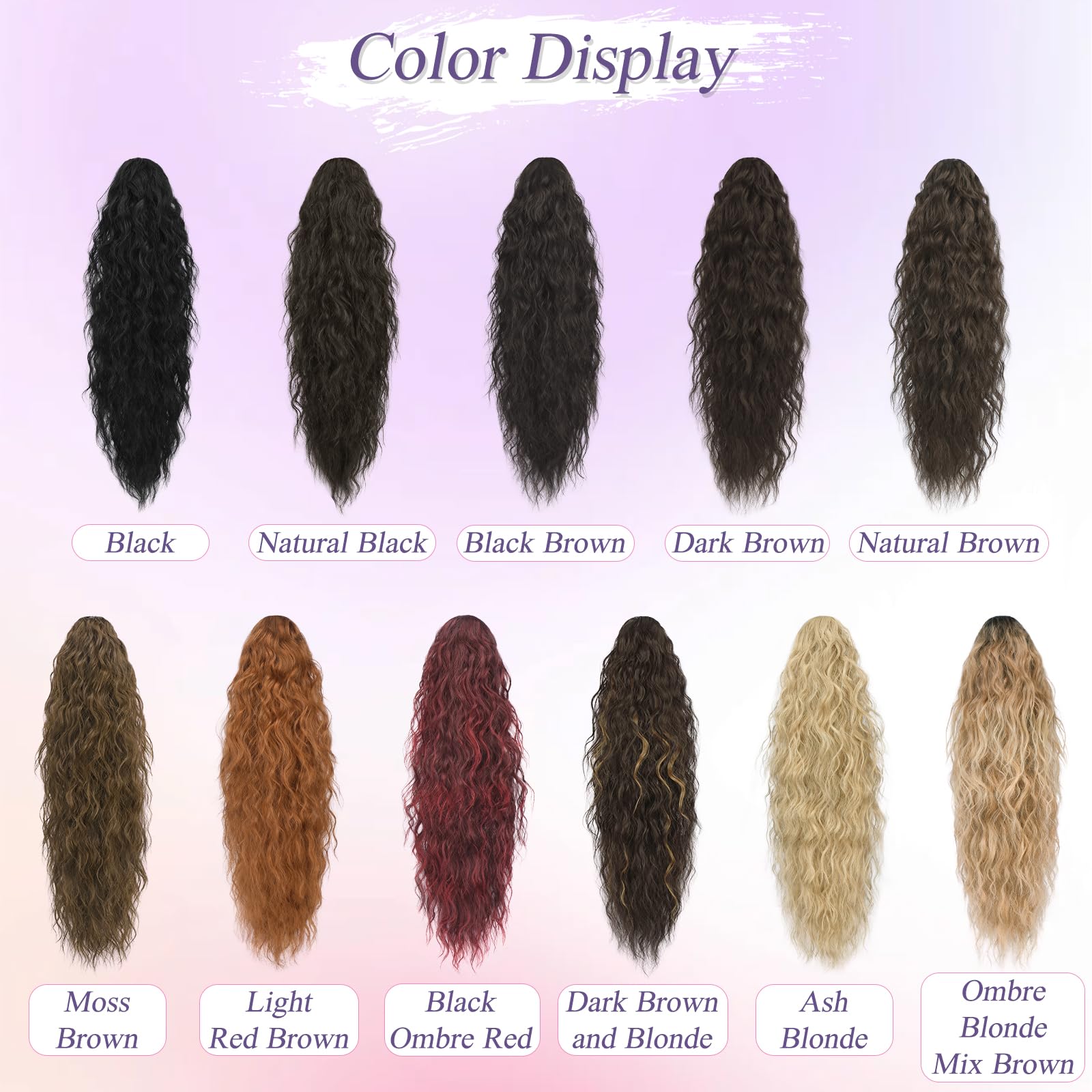 Coleta Postiza Pelo Natural 76 cm Gris con Pinza Rizada Ondulado para Mujeres