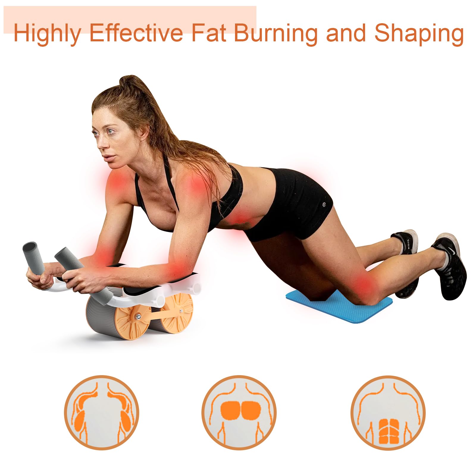 Rebound Aabdominal Wheel, Rullo per addominali, per addominali, per addominali, con supporto per gomiti, per uomini e donne, doppia ruota stabile