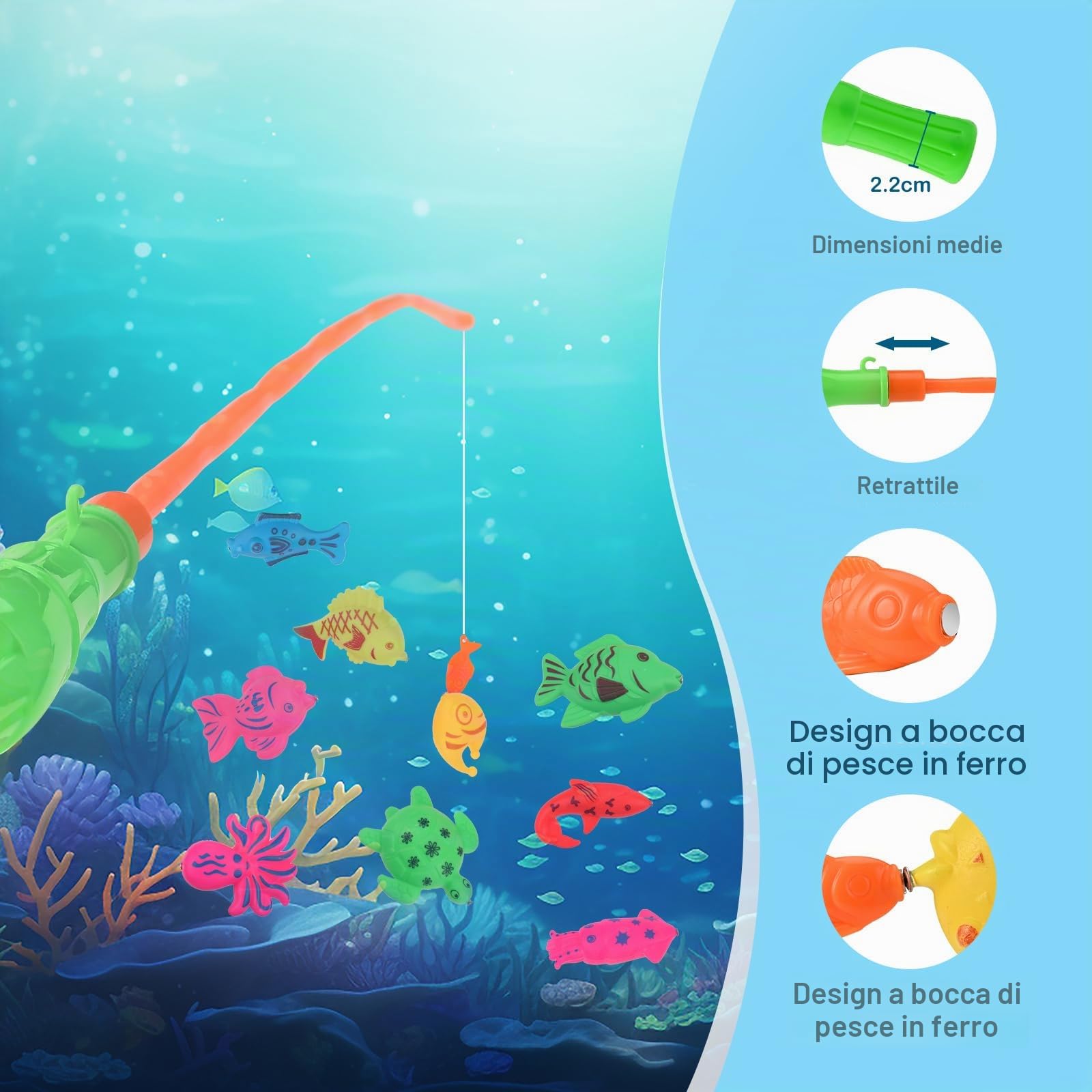 Tigvio Giocattoli da pesca, 42 pezzi, gioco da pesca magnetica, giocattolo acquatico per bambini, vasca gonfiabile, 3-6 anni, multicolore