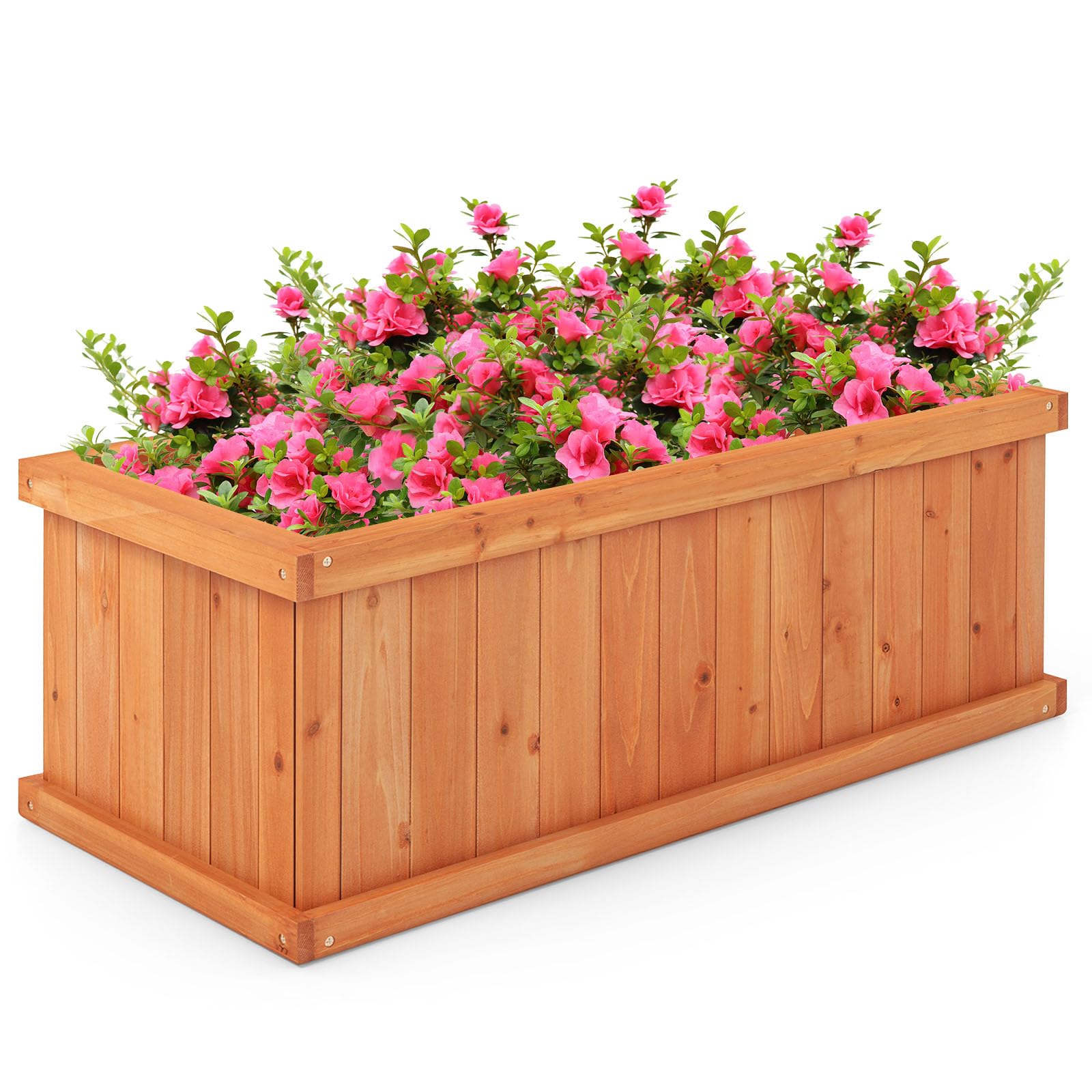 GiantexUK Wooden Garden Planter, Rectangular Raised Bed Flower Pot with 2/4 Drainage Holes, Indoor Outdoor Raised Planter Boxes Container for Plants Herbs Fruits Vegetables (78 x 35 x 30cm, 4 Holes)
