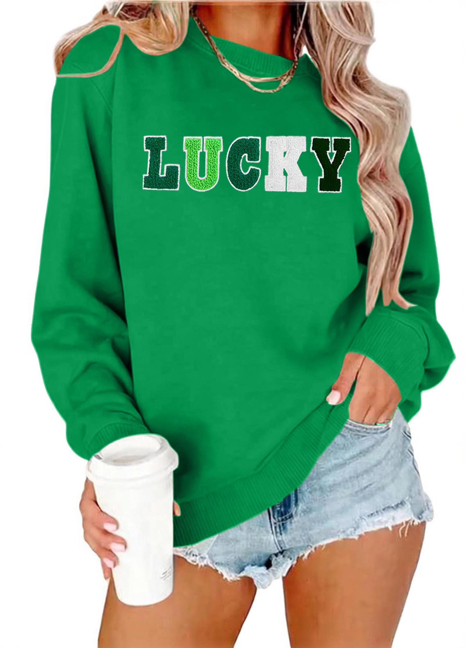 St Patricks Day Sweatshirt Women Shamrock Embroidery Sweatshirts St Patricks Day Shirt Casual Lucky Patch Pullover Tops-image-39