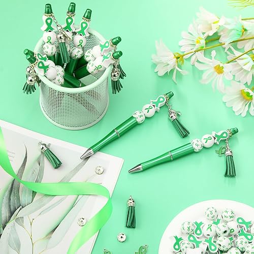 Miniatura 5 de Colarr 60 bolígrafos con cuentas de cinta verde, artículos de concienciación sobre la salud mental, bolígrafos de cuentas a granel, bolígrafos de