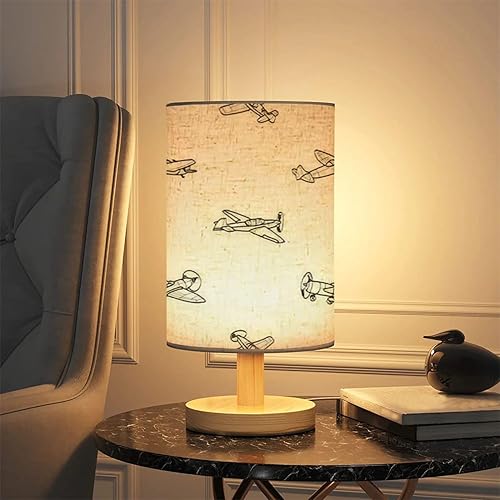 Miniatura 2 de Lámpara de noche para dormitorio, aviones para niños, diseño sin costuras, aviones divertidos, lámpara pequeña, lámpara de mesa de lino, lámpara de
