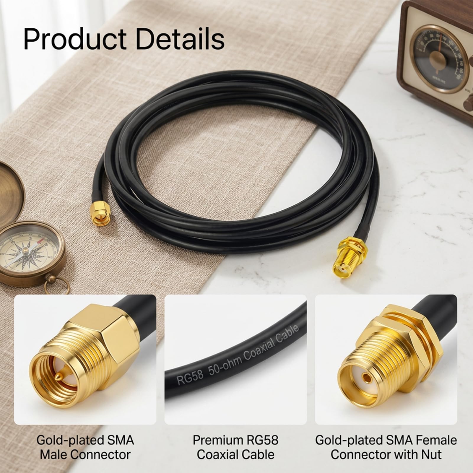 SMA Kabel 2M, RG58 Koaxialkabel SMA Stecker auf SMA Buchse, Antennenkabel Low Loss für WLAN Router, LTE, GPS, SDR, Funkantenne, Access Point, Repeater, Signalverlängerung, 50 Ohm Hochfrequenz