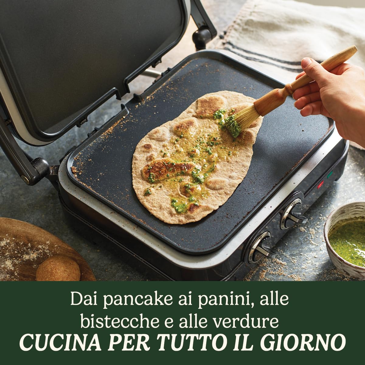Cuisinart GR47BE Grill Piastre anti-aderenti rimovibili e lavabili in lavastoviglie, Temperatura fino a 240°C, Utilizzabile chiusa o aperta, Raccogli olii integrato nella base, blu