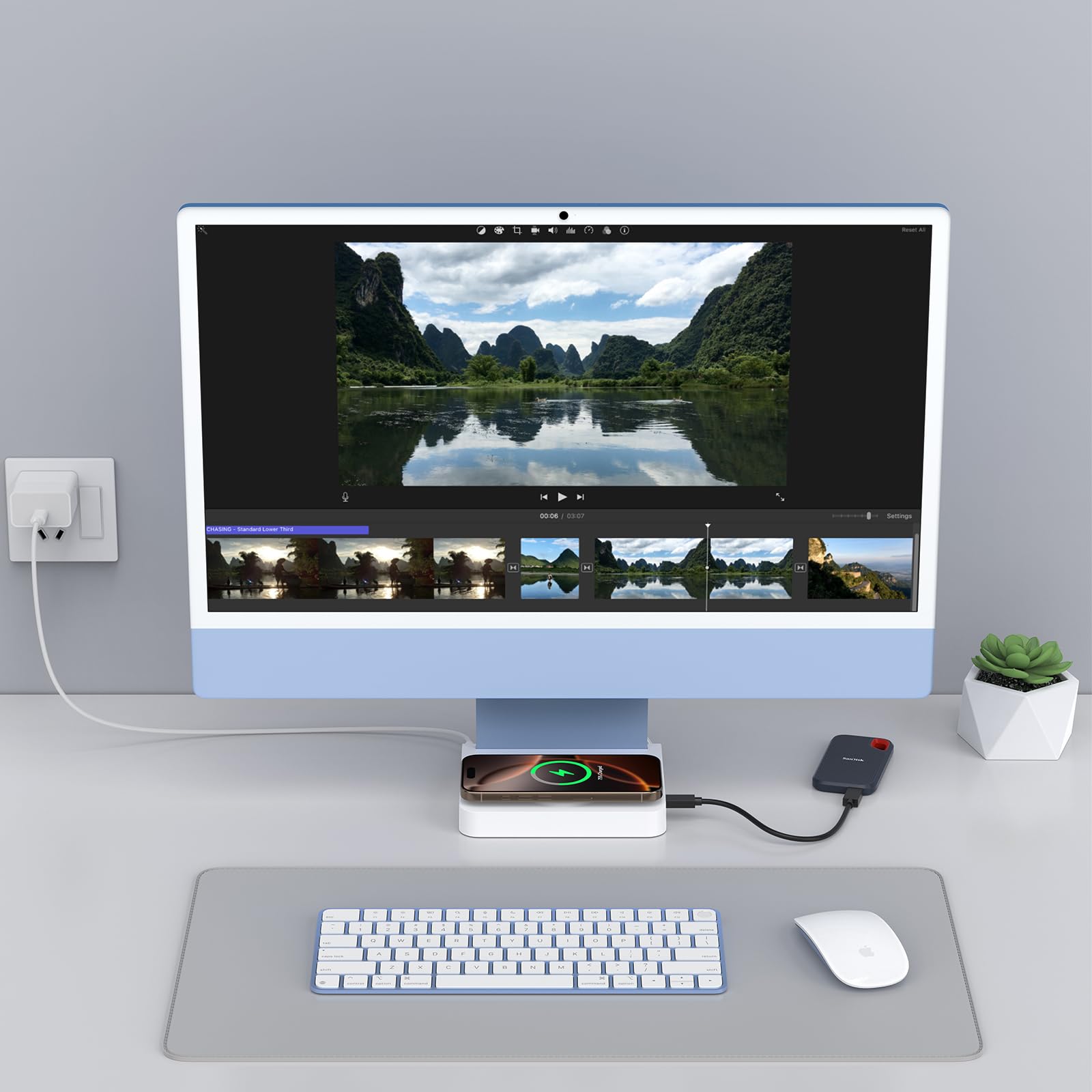 Hub USB C per iMac 61.0 cm 2021/2023/2024, 10 Gbps USB-C*2 & USB-A, lettore SD/TF 15 W Wireless Charge, accessori adattatore per iMac M1 M3 M4