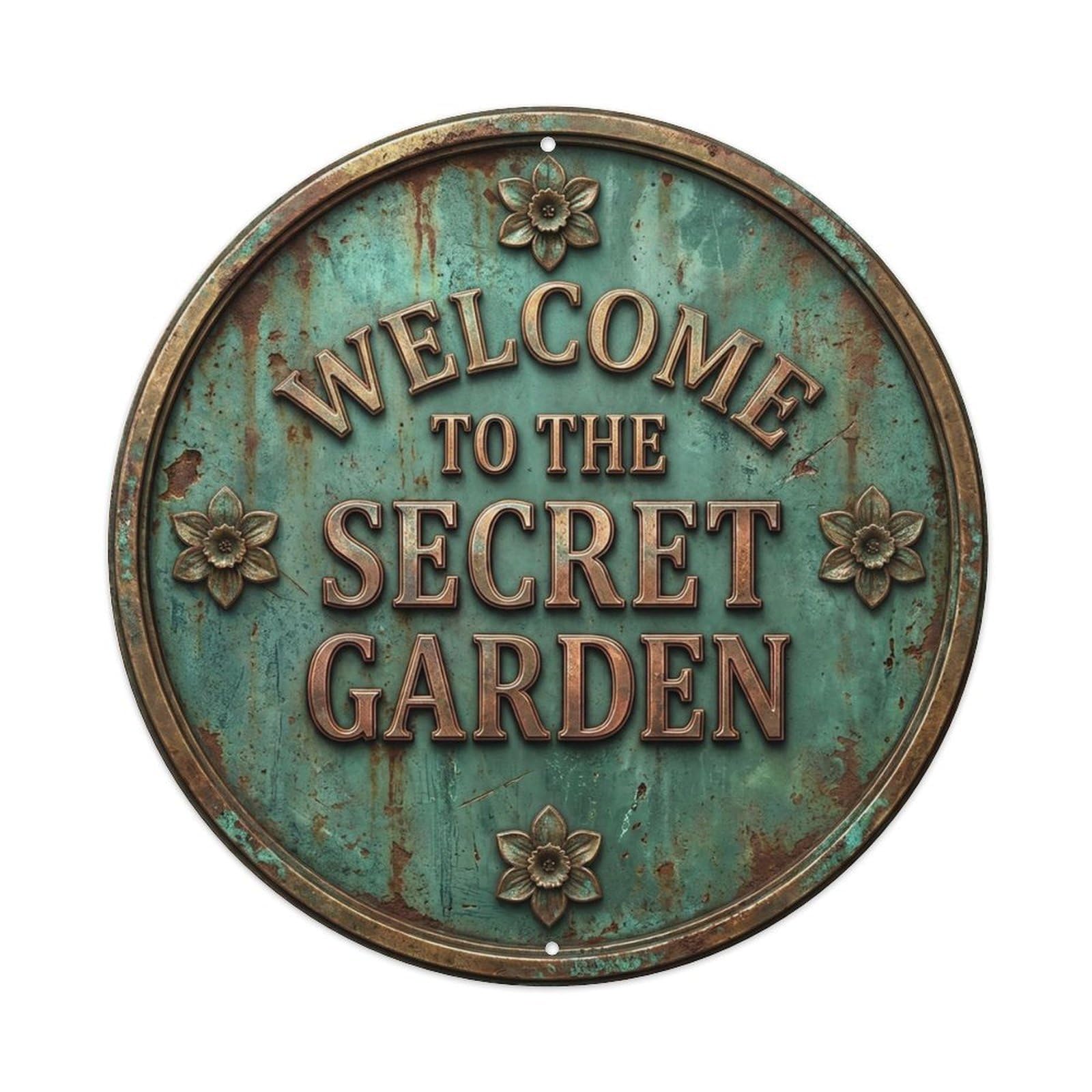 Vintage Welcome Secret Garden Gold Jade Narcissus Metal Tin Sign