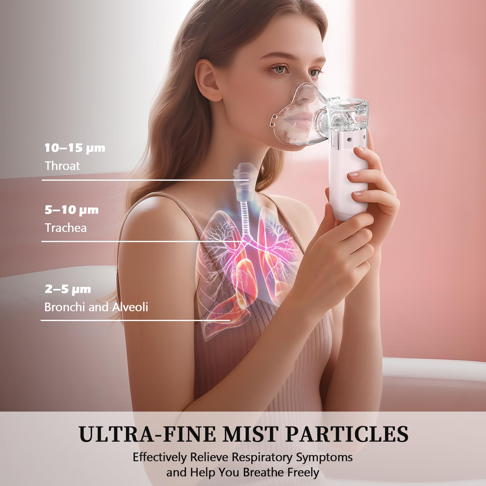 Inhalationsgerät Tragbar Set Ultra Leise Inhalator,Inhaliergeräte für Erwachsene & Kinder,Einstellbarer Vernebler Inhaliergerät für Zuhause und Reisen mit Selbstreinigungsfunktion-Pink