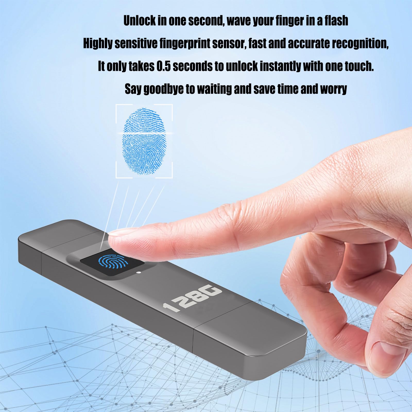 Unidad flash USB de huellas dactilares, disco U cifrado de 128 GB para dispositivos móviles, compatible con interfaz iOS y USB