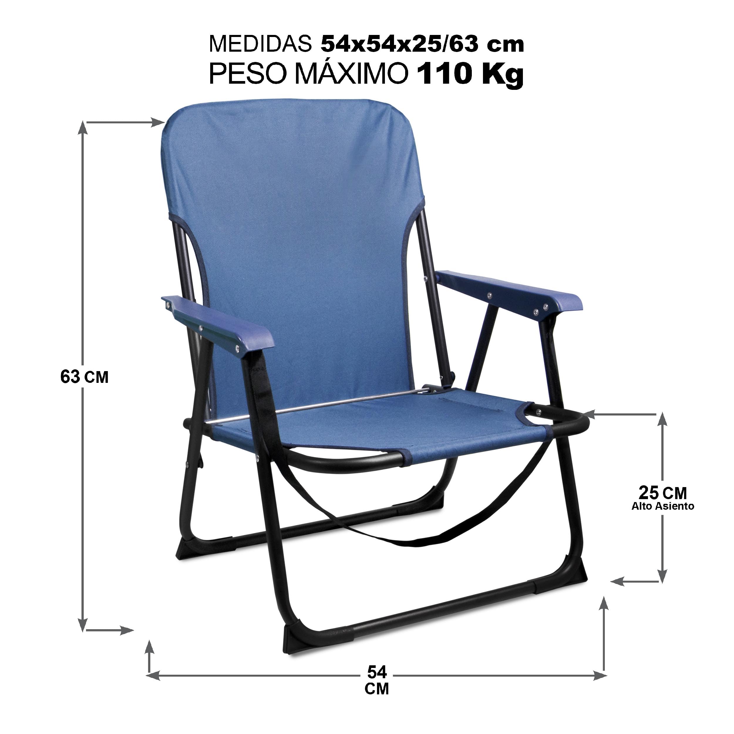 TIENDA EURASIA - Silla Playa Plegable | Pack 2 Sillas Playa | Ligera y Resistente | con Asa de Transporte | Color Azul y Turquesa | Medidas 54x54x25/63 cm | Peso Máximo 110 Kg