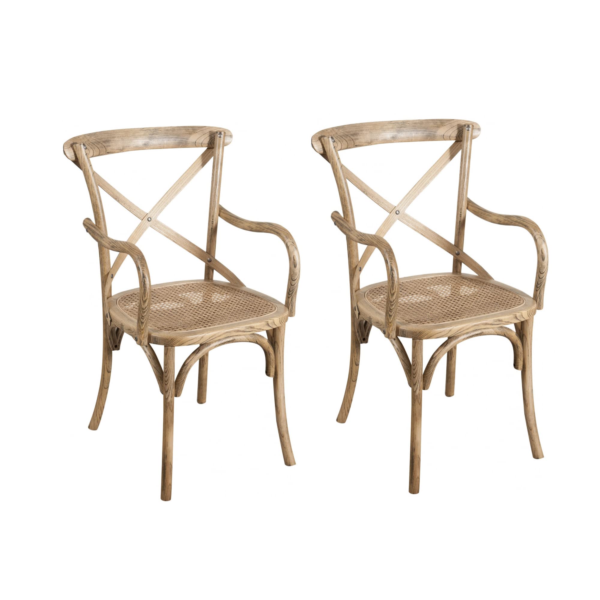 Biscottini Pack de 2 Sillas de Comedor Ratan 89x46x50 cm - Sillas Comedor Madera - Sillas Cocina Vintage - Silla Comedor Muebles Rusticos