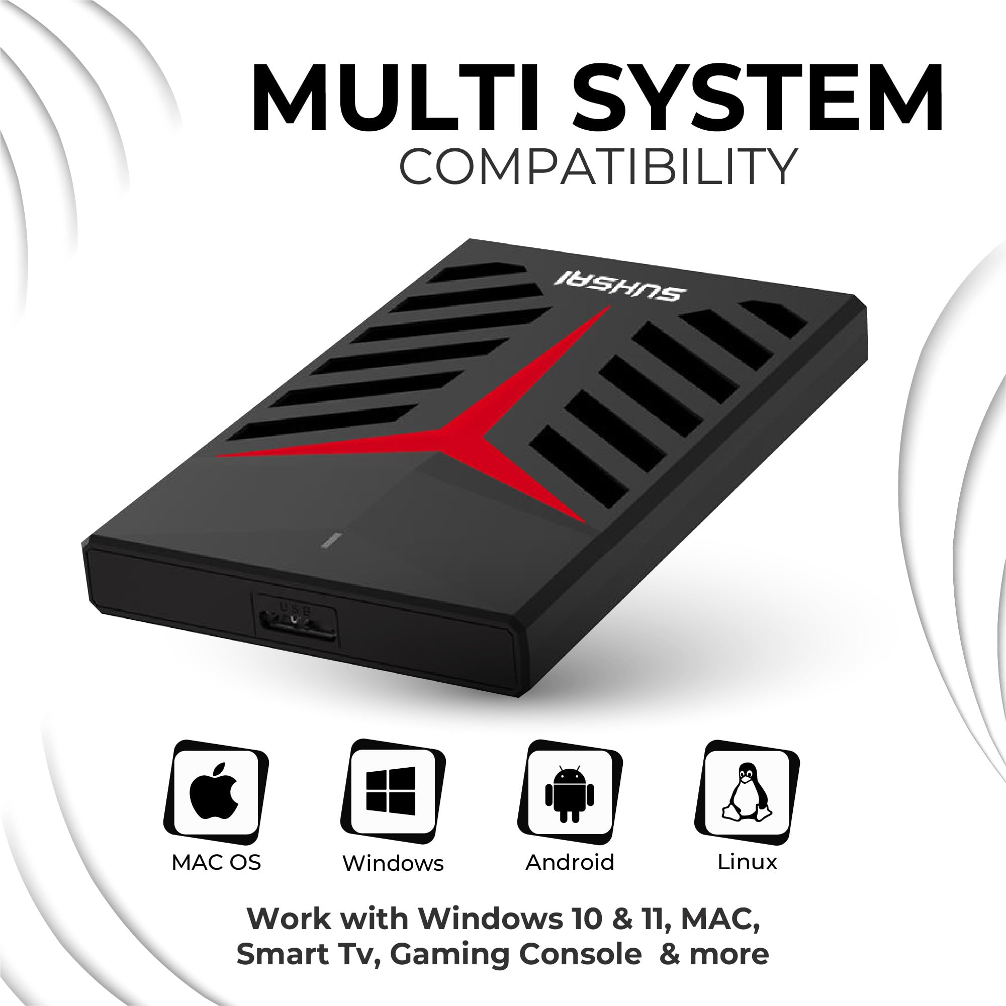 Storite SUHSAI Externe Festplatte 1TB, USB 3.0 Tragbare HDD 2,5 Zoll, Datensicherung und Speicher für Gaming, Laptop, PC, Mac, Desktop, Plug-and-Play, Schwarz