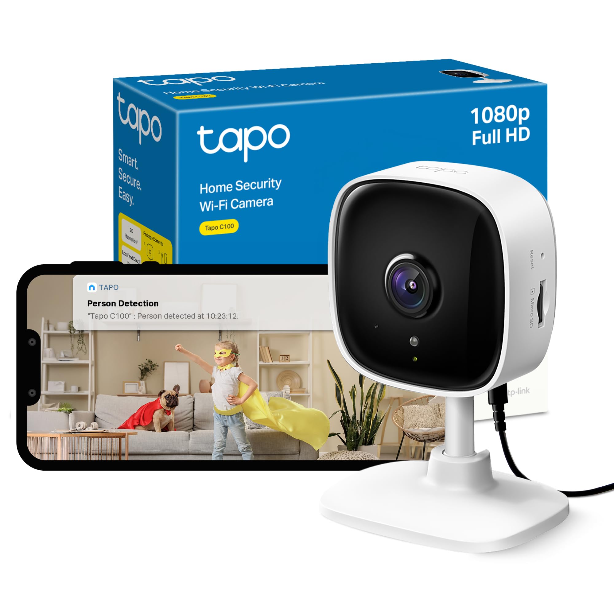 TP-Link Tapo C100 Full HD 1080p WiFi Security Camera - 9m Night Vision - 105° FOV - Indoor Use