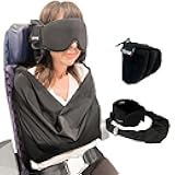 3-in-1 Airplane Sleep Support System - Integrated Plane Sleeping Accessories with Memory Foam Long Haul Flight Pillow, Adjustable Travel Eye Mask, and Blanket-Like Body Sling - Fits in Carry On