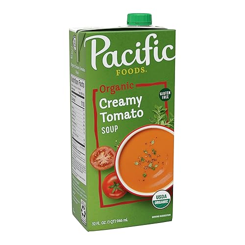 Pacific Foods Sopa de tomate cremosa orgánica cartón resellable de 32 onzas