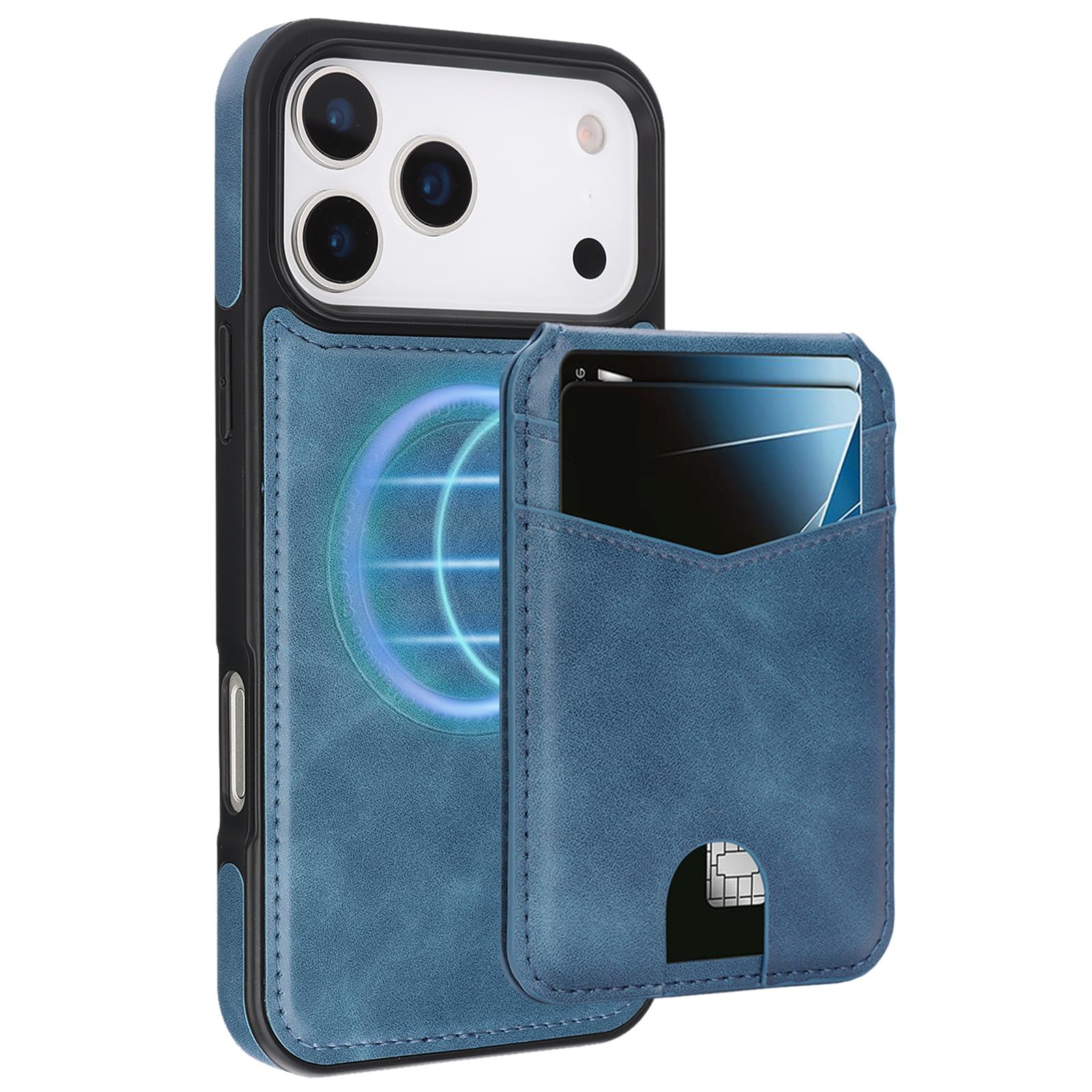 MFAOSHI Magnetic Case for iPhone 17 Pro Max/17 Pro/17 Air/17, Slim Business Detachable Card Holder Leather Cover with Kickstand Function Case,Blue,17 ProMax