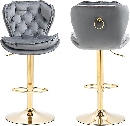 Taburetes de bar giratorios juego de 2 taburetes de bar modernos ajustables con altura de mostrador taburete tapizado de terciopelo copetudo