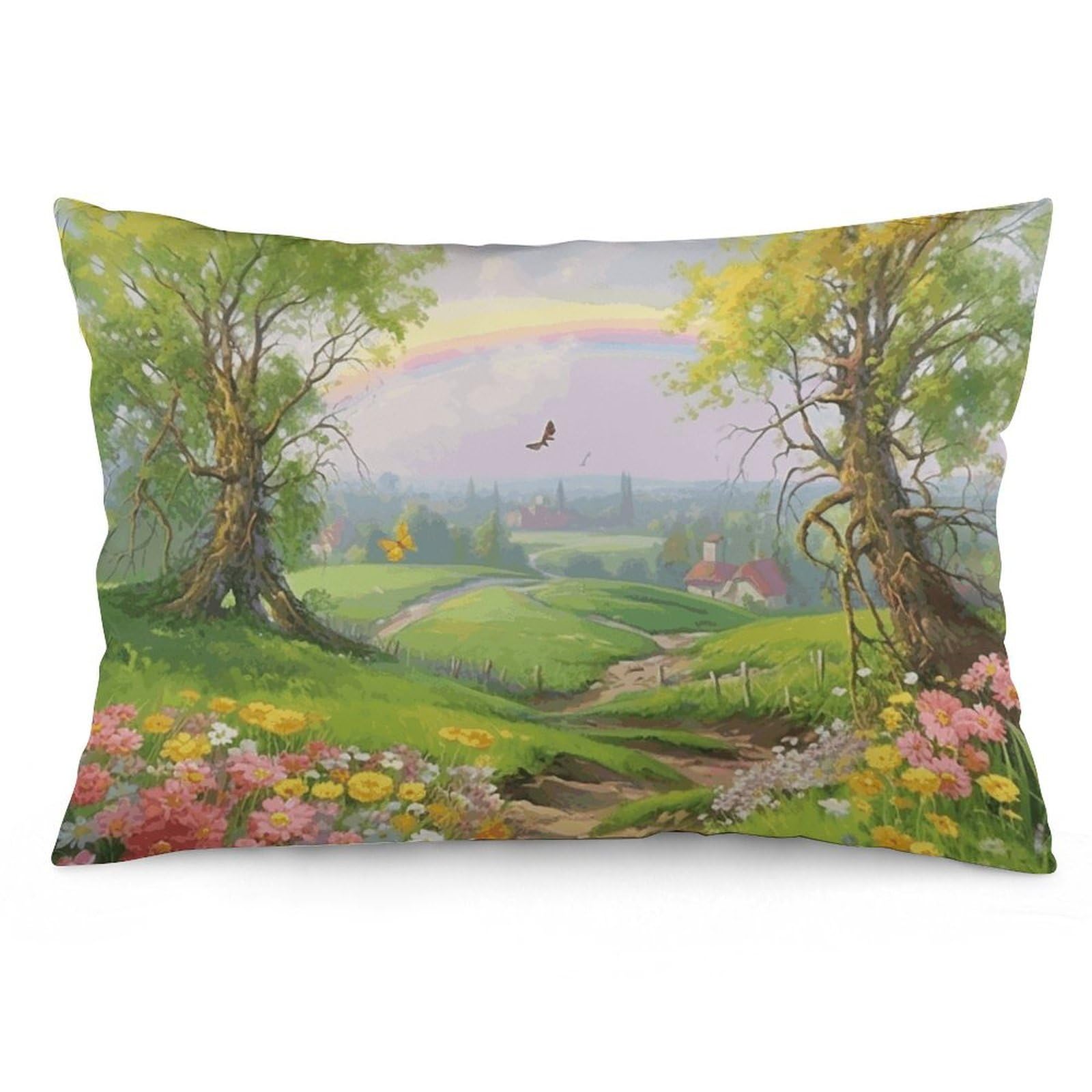2 Pack Pillow Cases for Hair and Skin, Soft Breathable Pillow Case Covers with Hidden Zipper, Spring Landscape Pillowcase 16 "x24 Pillow Covers for Sleeping Gift
