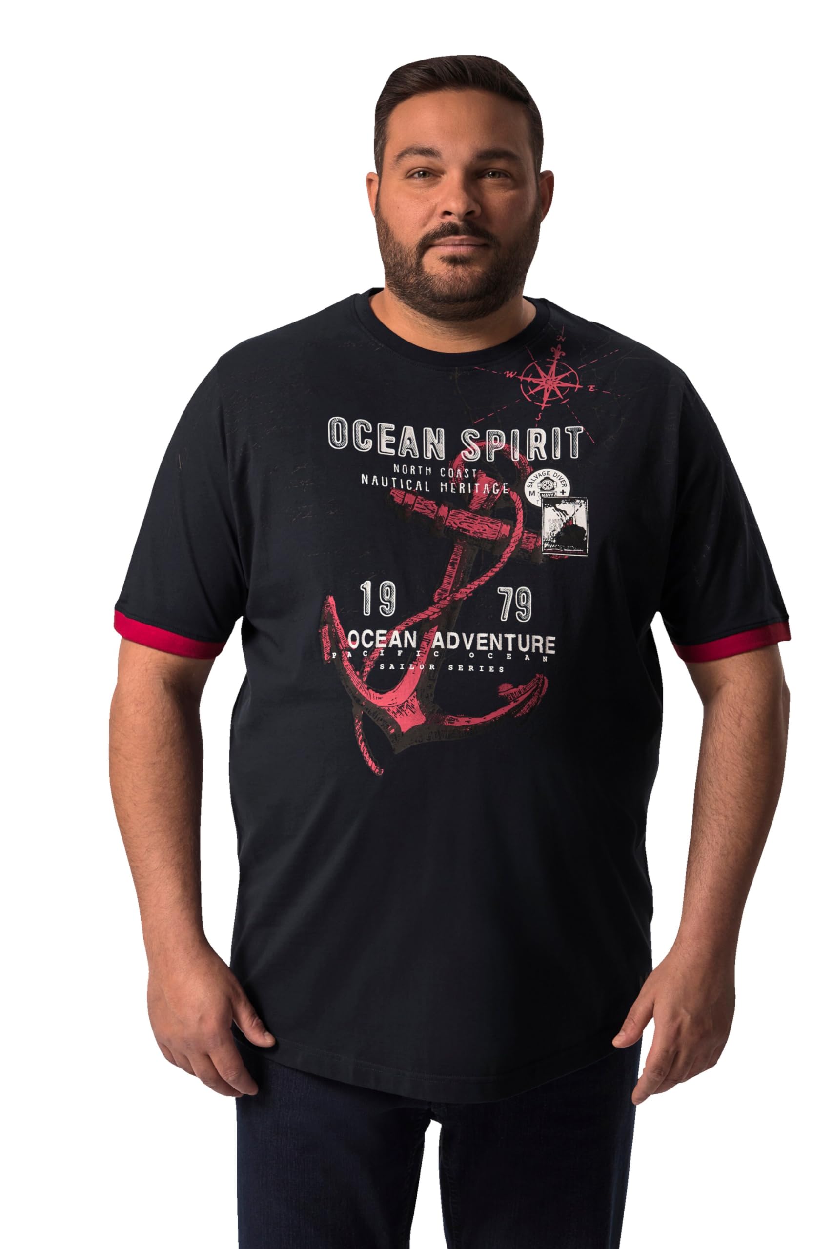 Men Plus Herren große Größen Übergrößen Menswear L-8XL T-Shirt, Halbarm, großer Print, Rundhals 832106