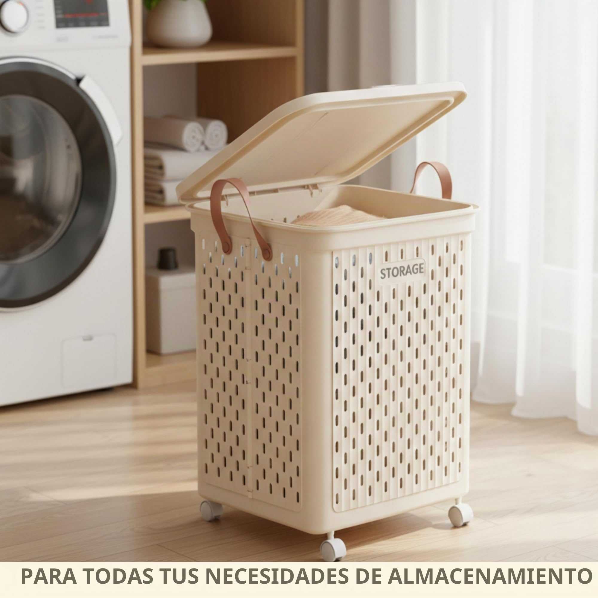 MAGIC SELECT Cesto para Ropa Sucia con Ruedas y Tapa (55x37x37 cm) | Gran capacidad, ruedas 360°, tapa, diseño plegable y transpirable