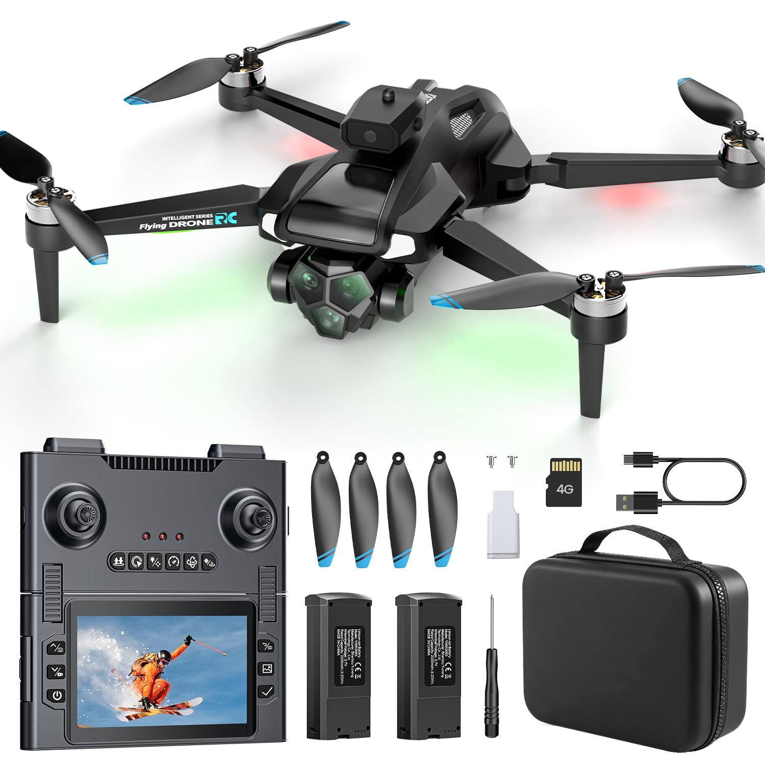M66 Drone with 4.3″ Foldable HD Screen Controller, 1080P HD Camera Drone for Beginners with Obstacle Avoidance, Optical Flow,Brushless Motor, 40-Min Flight Time, Easy to Fly