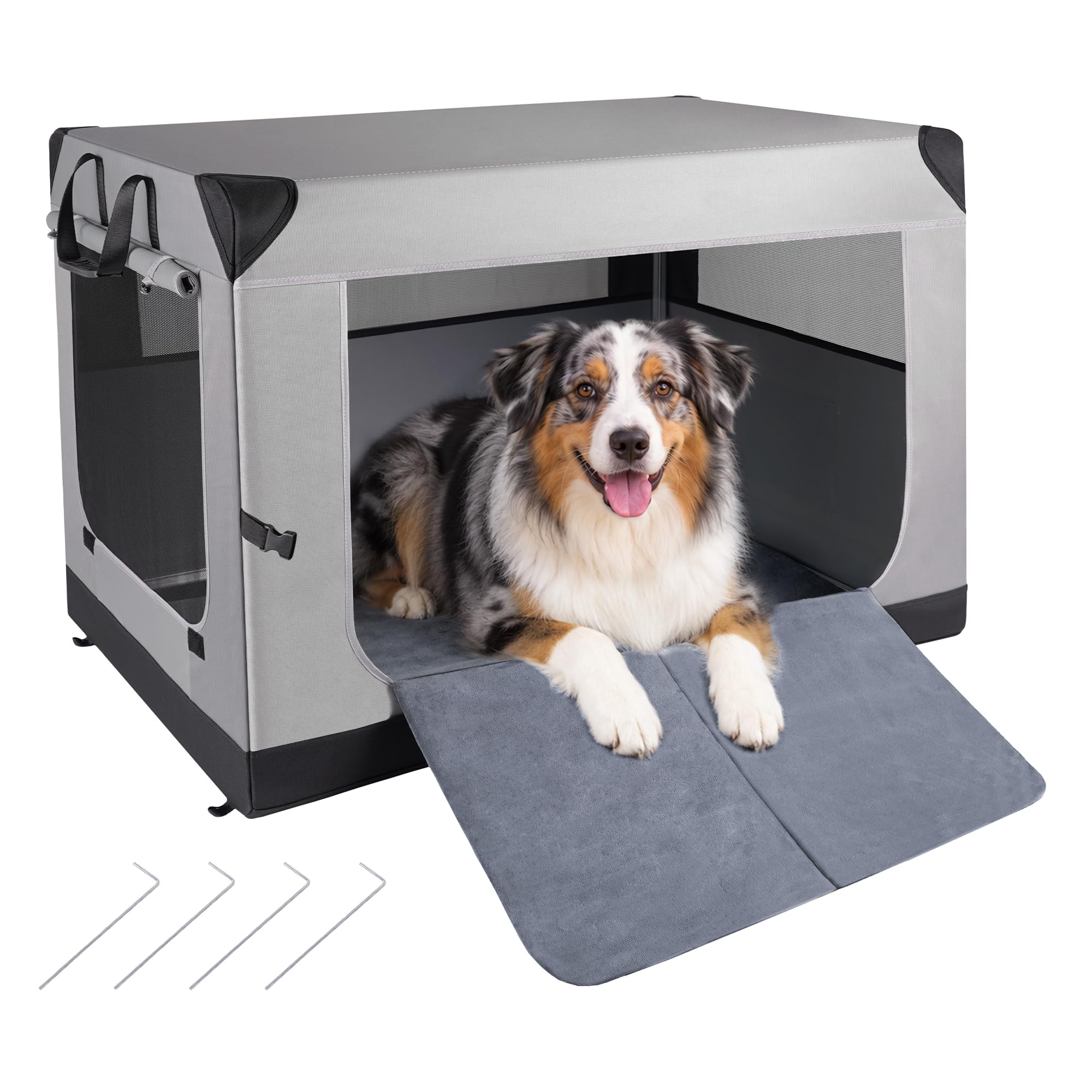 36 Inch Collapsible Dog Crate for Medium-Large Dogs, Grey