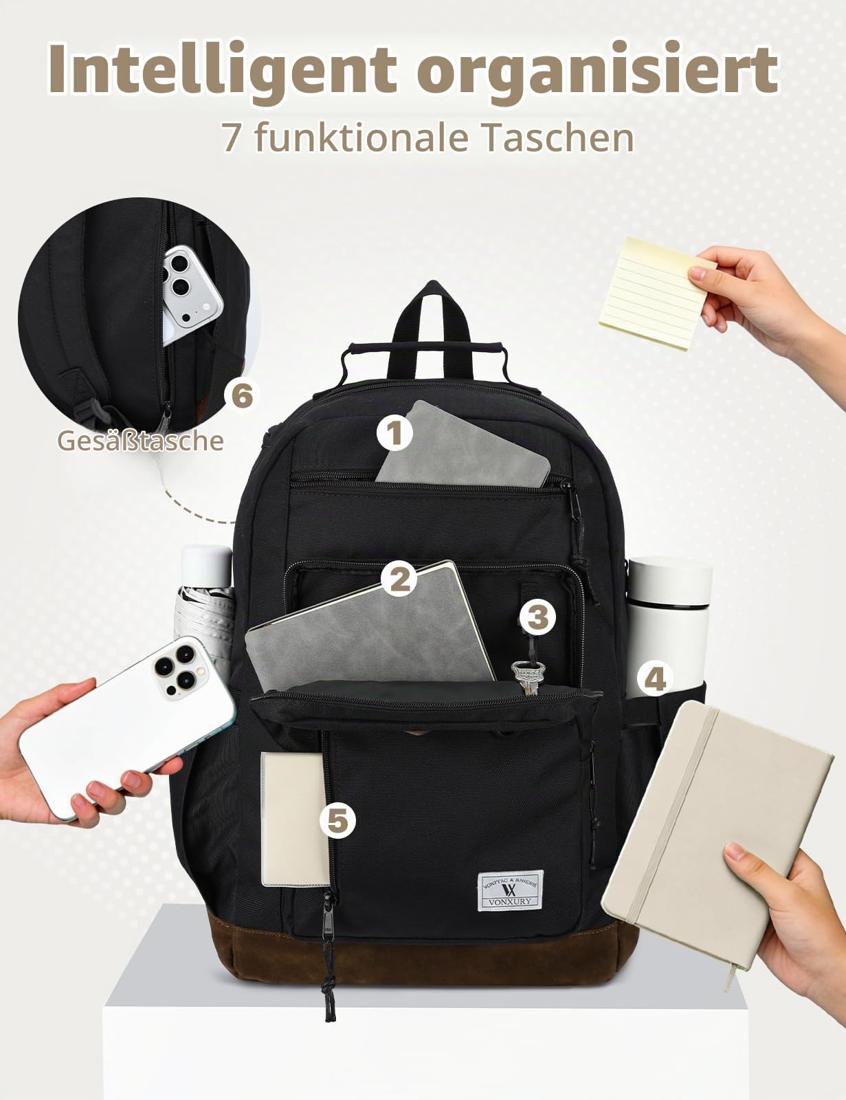 VX VONXURY 17 Zoll Schulrucksack für Teenager,Herren und Damen | Ca. 24 L Volumen, großes Laptopfach, viel Platz für Bücher; wasserabweisend für Schule, Uni und Arbeit