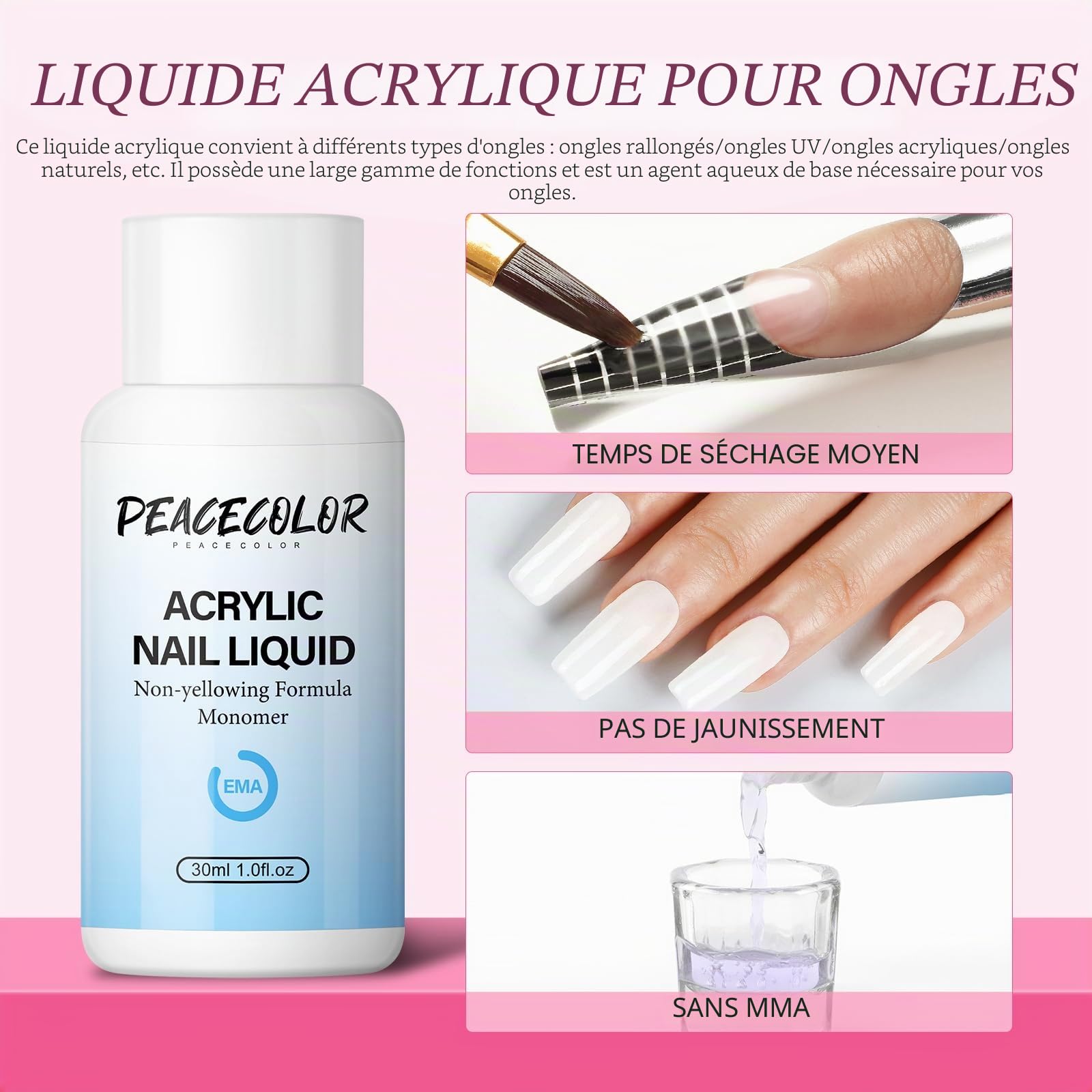 PEACECOLOR Kit de démarrage complet pour ongles en acrylique - Lampe UV/LED - 27 couleurs - Poudre acrylique pour ongles avec liquide monomère de 30 ml - Kit de démarrage à faire soi-même