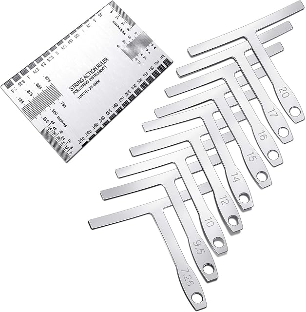 10 Pieces Luthier Tools Include 9 Understring Radius Gauge and 1 String Action Gauge Ruler Measuring Tool for Guitar Bass Setup Repair Tools