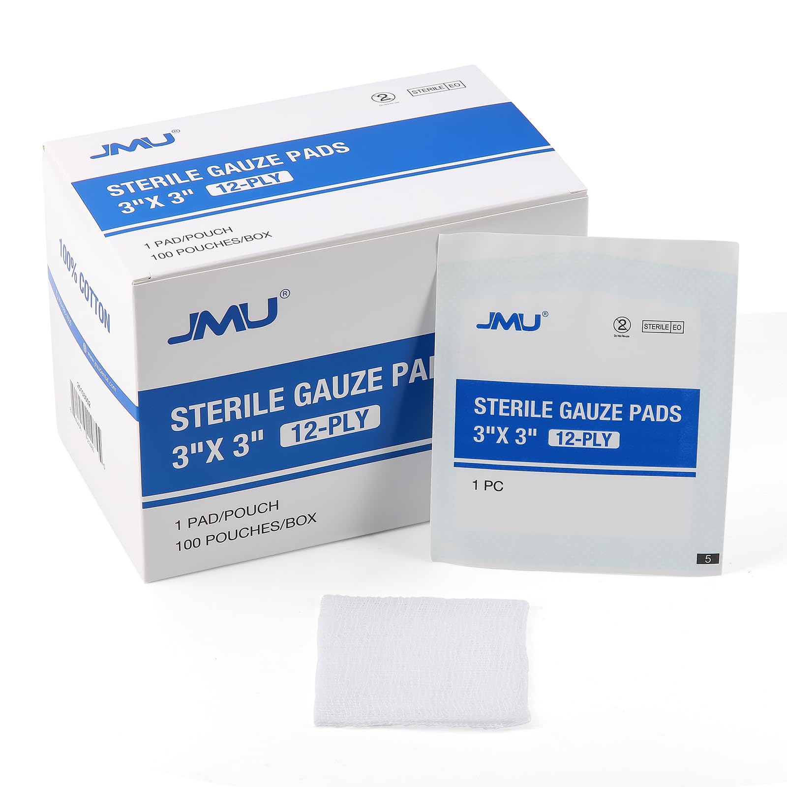 JMU 100 Pack Sterile Gauze Pads 4x4, 12-Ply, Woven Sponges Cotton Medical — Amazon image 11