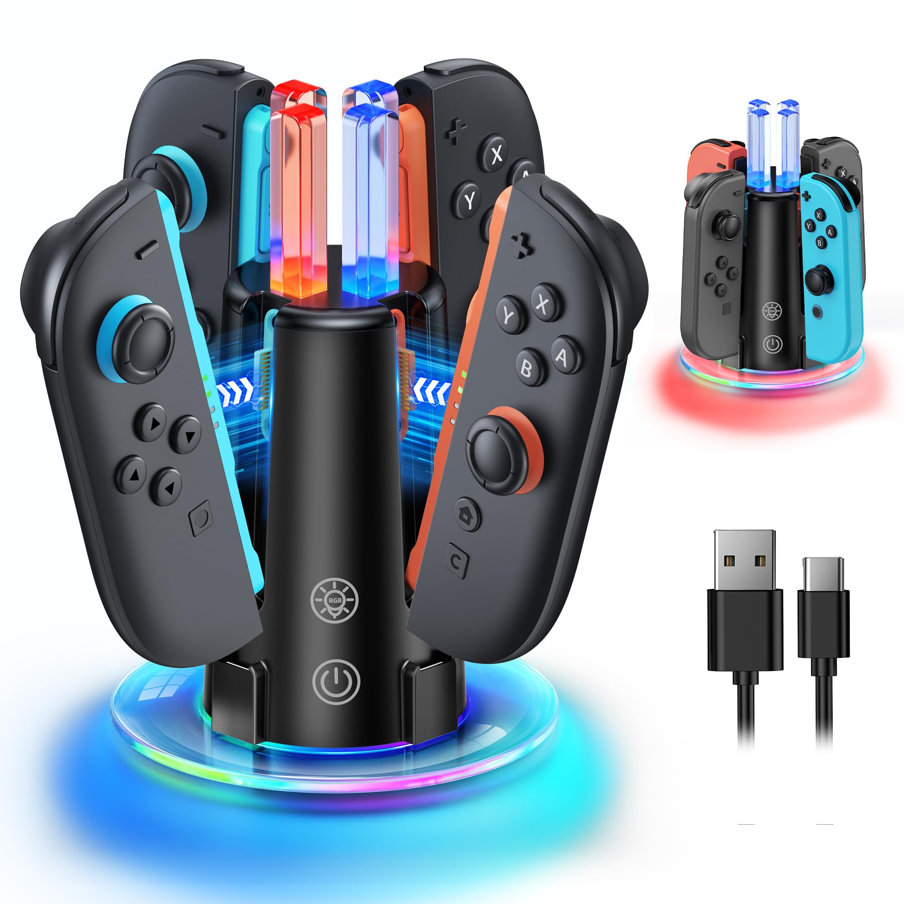 FYOUNG Switch 2 &1 Controller Charger Dock Station for Joycon | Fast Controller Charging Station for Nintendo 2 2025, 8 in 1 Dual-Direction Magnetic Stand for JoyCon Accessories