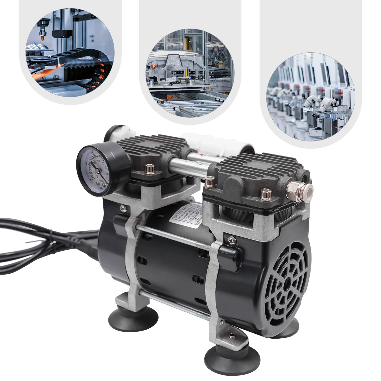 Pompe à vide sans huile, 150 W Pompe à vide de laboratoire industriel 1450 tr/min Compresseur aérographe Faible bruit, Pompe à dépression Convient pour les machines médicales, les laboratoires