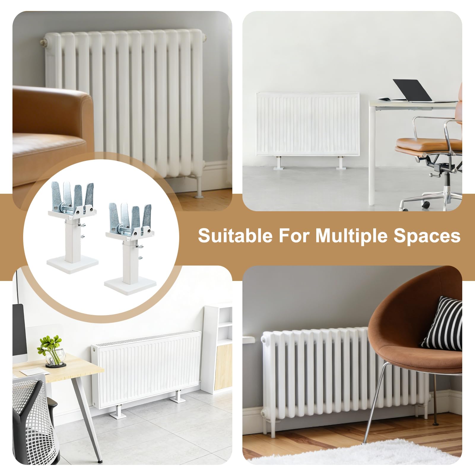 Kit de pieds de radiateur à montage au sol, supports de radiateur réglables en acier, kit de pieds de montage au sol, blanc + argent
