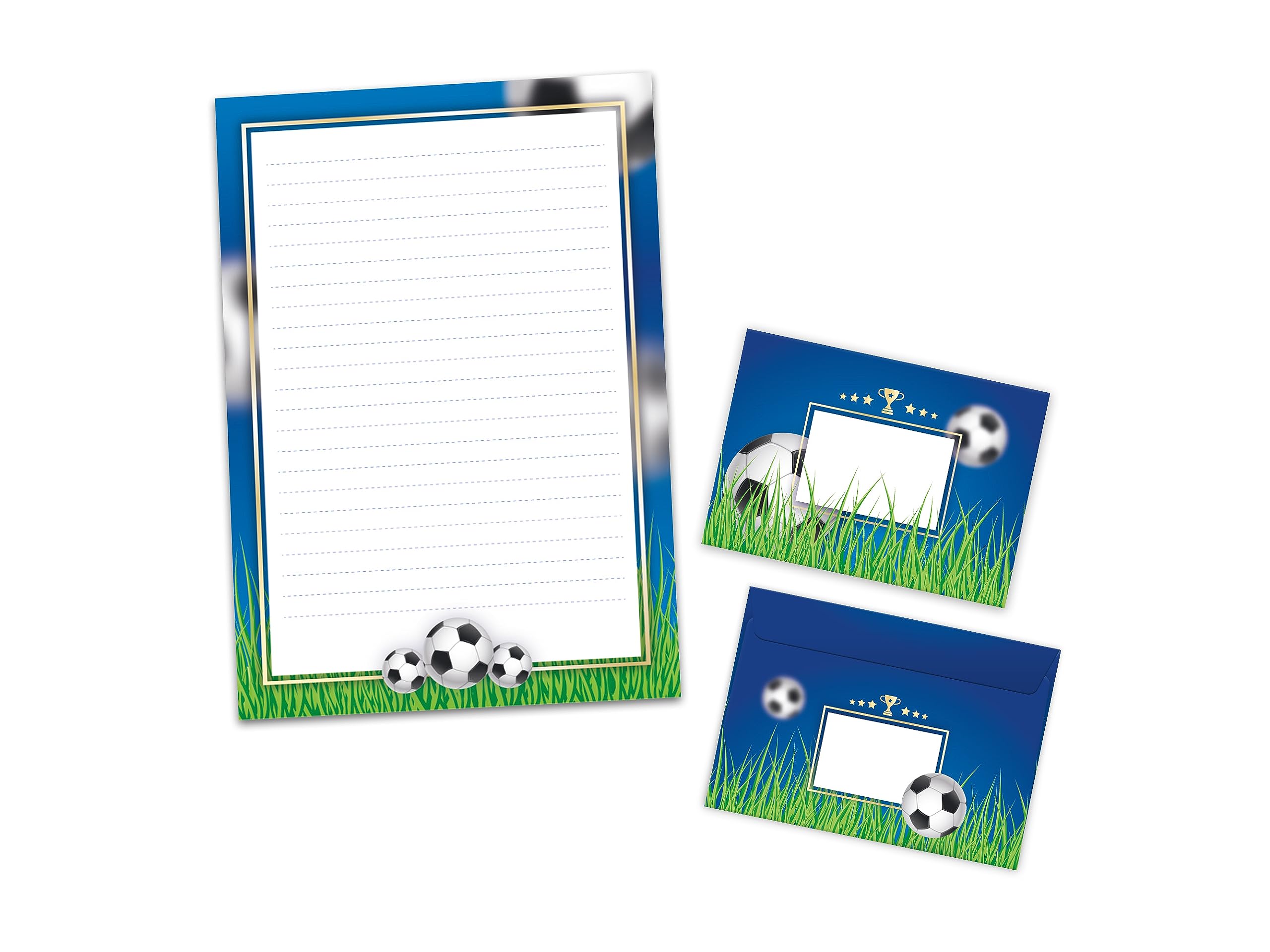 Calcio Set di Carta da Lettere A4 con Buste 25 Fogli 15 Buste Blu