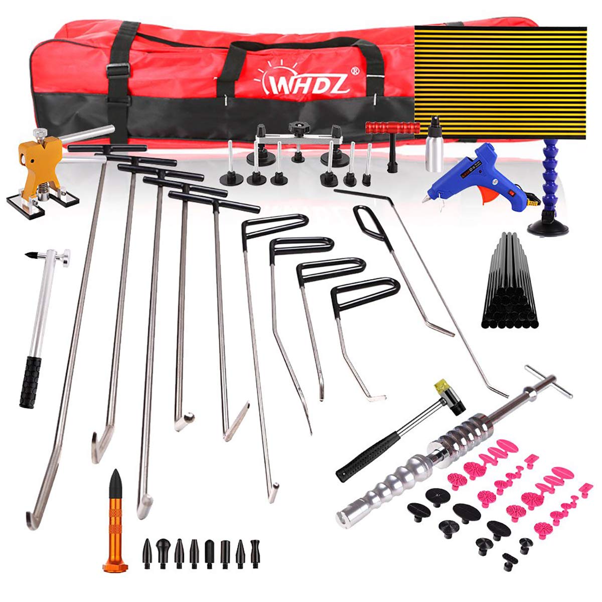 WHDZ Paintless dent Repair Rod 76PCS Paintless Dent Repair Tool Kit Slide Hammer Dent Lifter Bridge Puller Set Light Board Glue Puller Tabs for Car Dent Removal
