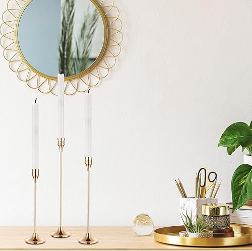 Miniatura 6 de Yaomiao 30 portavelas de oro cónico – Candelabros decorativos dorados para decoración del hogar, boda, fiesta de comedor