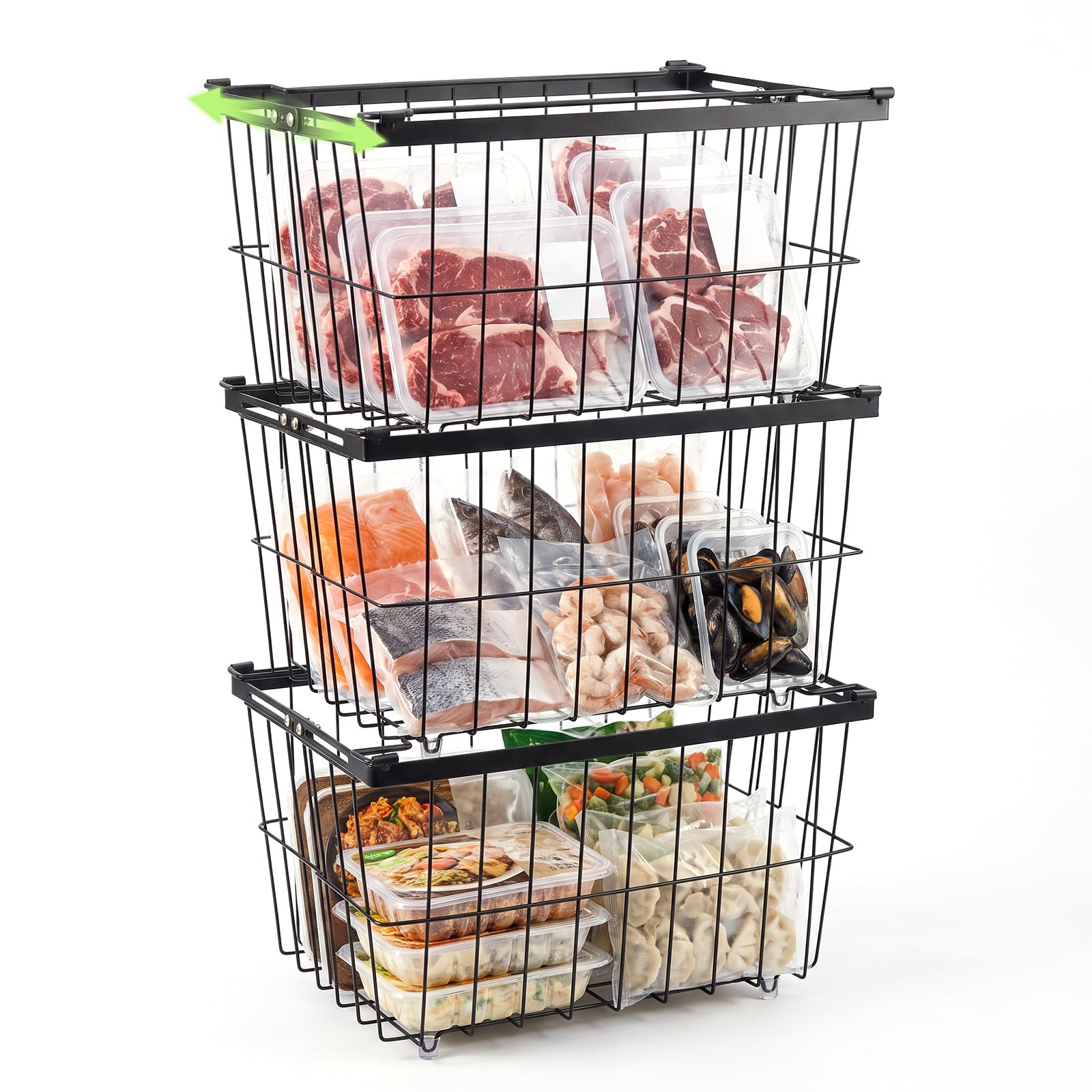 RHtvrll 3 Pack Chest Freezer Baskets, Stackable Freezer Storage Organiser