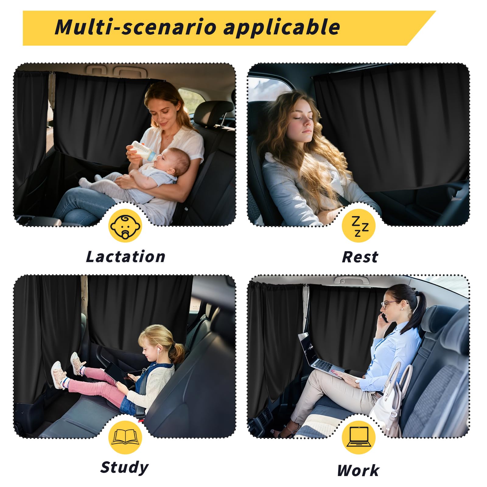 dellyy Rideaux de séparation de Voiture Protection Solaire, 140 x 80 cm Rideau Occultant Voiture, Rideau Brise-Vue pour Voitures Amovible, pour Pare-Soleil, Camping, Voyage, Sommeil