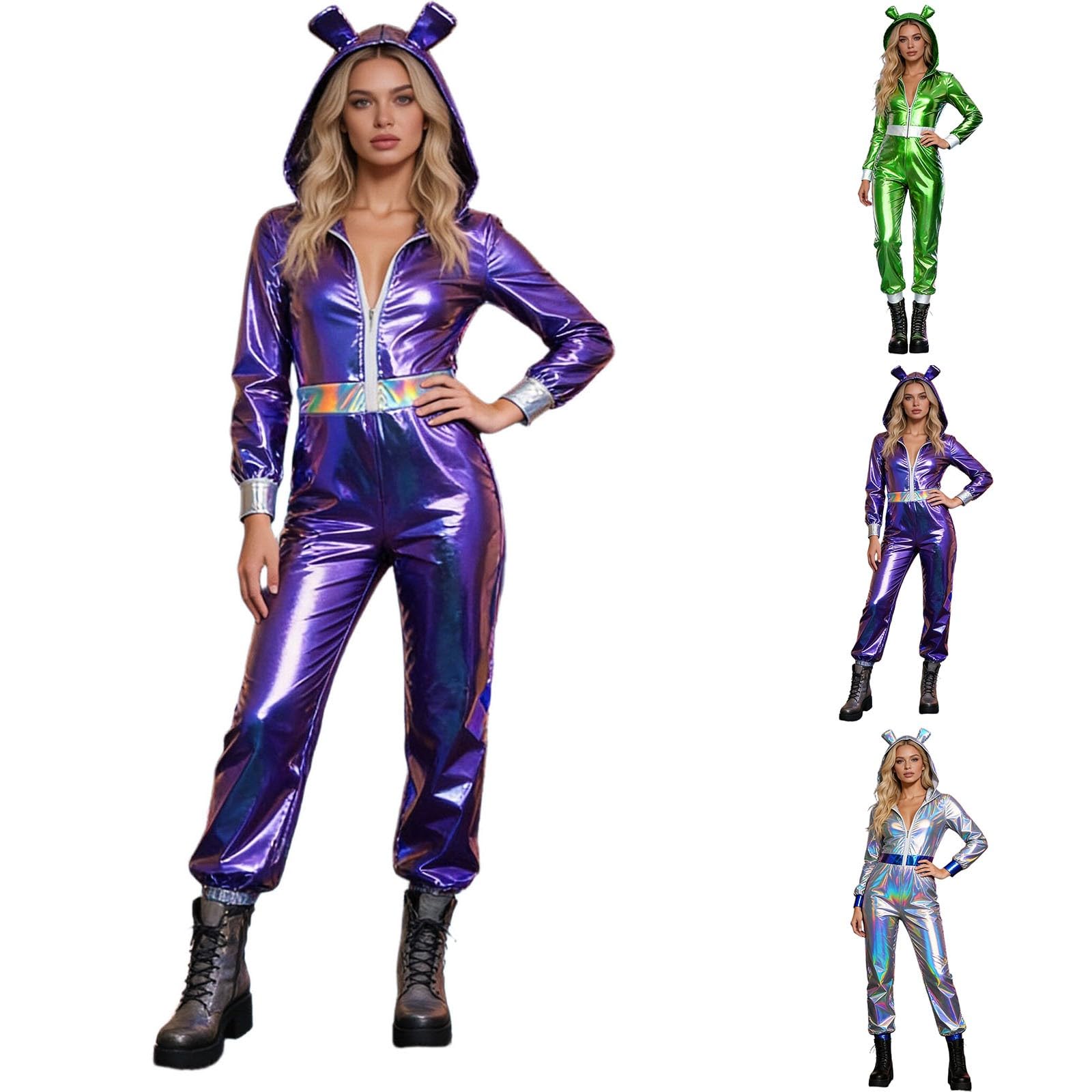 Alien Costume for Women Space Costume Dresses Fancy Dress Costume Carnival Party Cosplay Outfits Space 80s Outfit Silver Party Dress Rave Disco Nightclub Clubwear for Space Astronauts Galaxy S-XXL