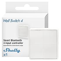 Shelly BLU Wall Switch 4 Stand Alone,Interruttore di Controllo Remoto Smart Bluetooth,Wireless,Attivazione Azioni con Pressioni Multiple,Domotica, Тelecomando, Alexa e Google Home, Gateway Richiesto