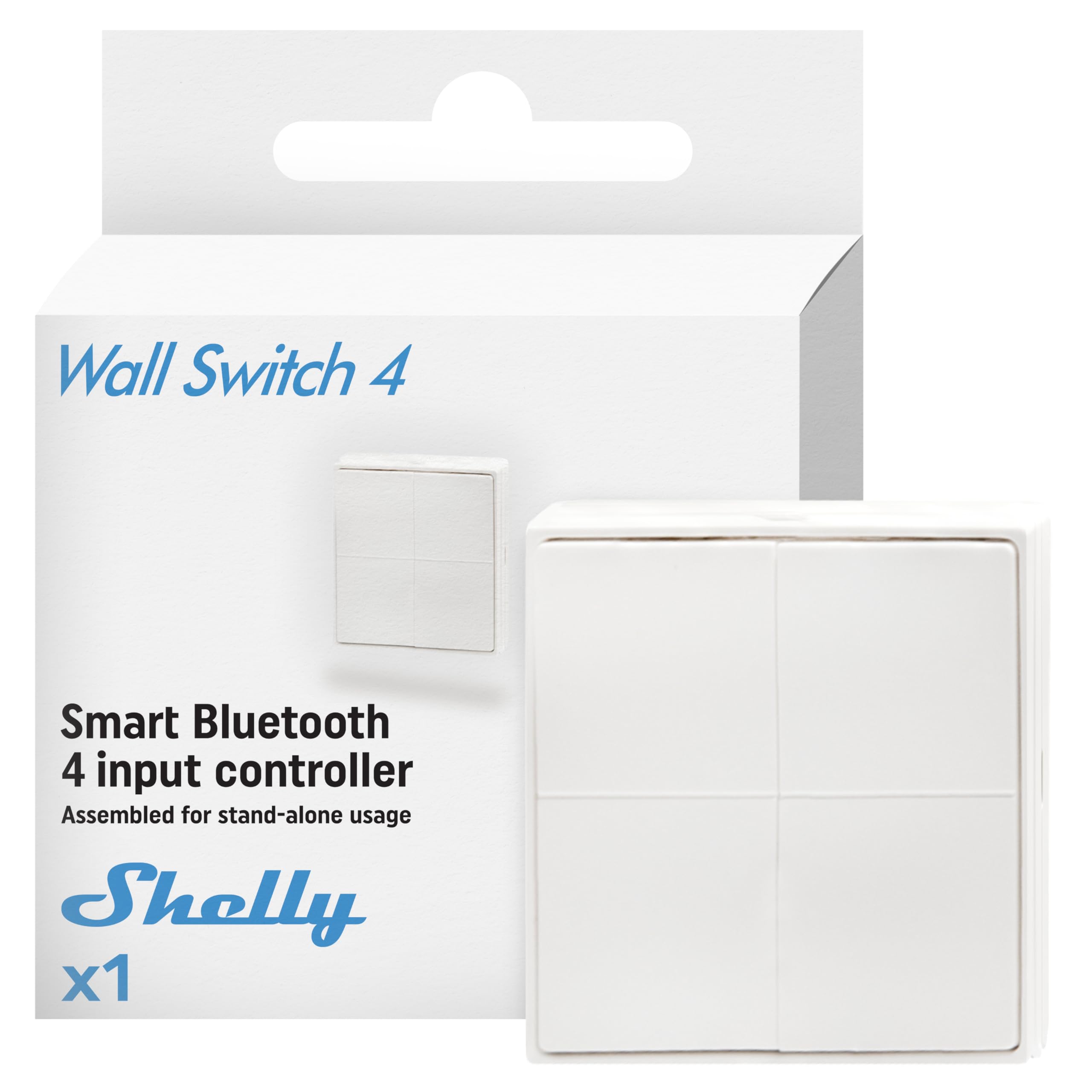 Shelly BLU Wall Switch 4 Stand Alone - Bluetooth Smart Remote Switch, No Wiring Needed, Remote Lighting Control, Multi-click, Strong Encryption, Compatible with Alexa and Google Home, Gateway Required