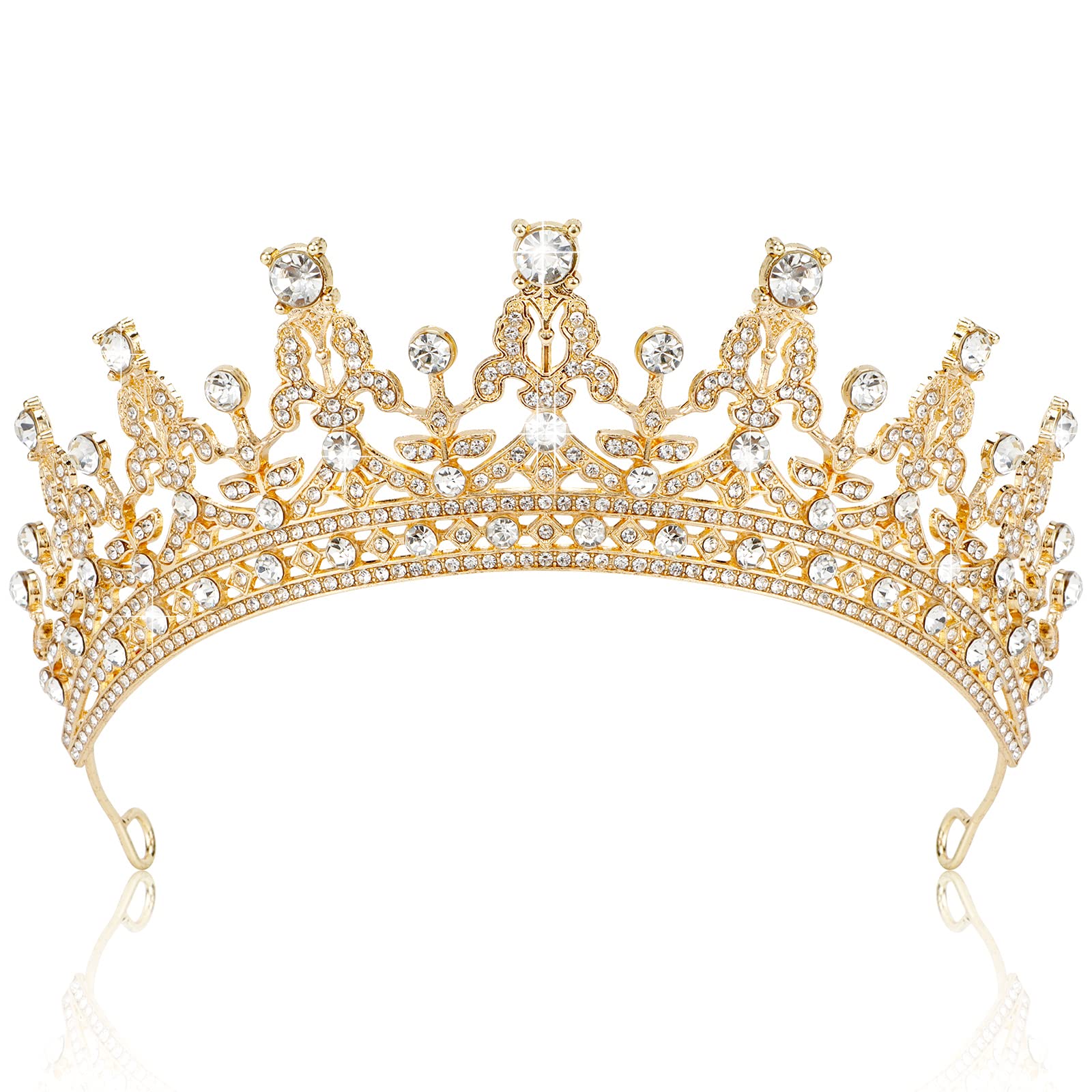 TOBATOBA Gold Tiara and Crown Headband - Princess Crown for Women, Rhinestone Metal Tiara for Quinceanera, Prom, Pageant, Bridal, Halloween, Mother's Day Gift