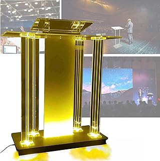 Church Pulpit Clear Podium Stand, Acrylic Podium,Led Acrylic Pulpit with Lights, Floor-Standing Pulpit with Casters, Rolling Pulpit, Elevated Reading Station