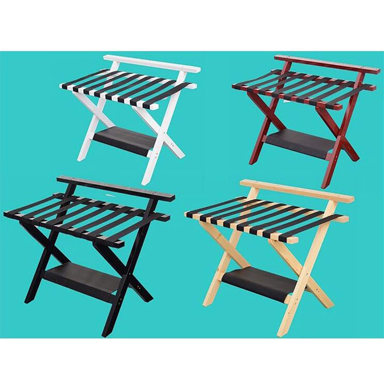 Portaequipajes plegable Portaequipajes plegable de hotel de madera - Actualice el soporte de maleta de 2 capas Soporte de bolsa de viaje con cinturones de nailon Estante de aterrizaje for hotel/hogar/