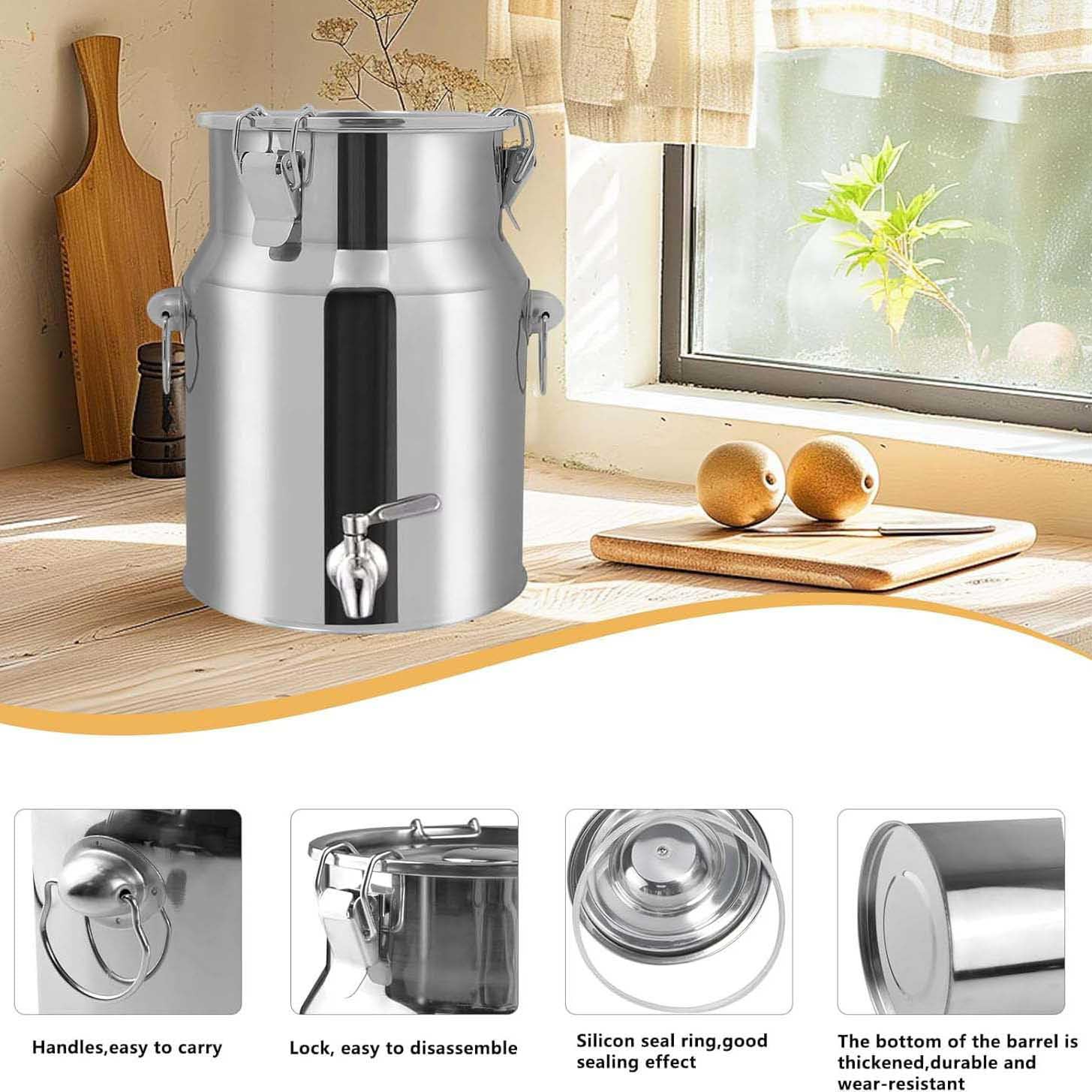 Bidon à Huile en Acier Inoxydable avec Robinet, Seau INOX avec Couvercle pour Huile Et Aliments pour Stockage(Capacity,9L)