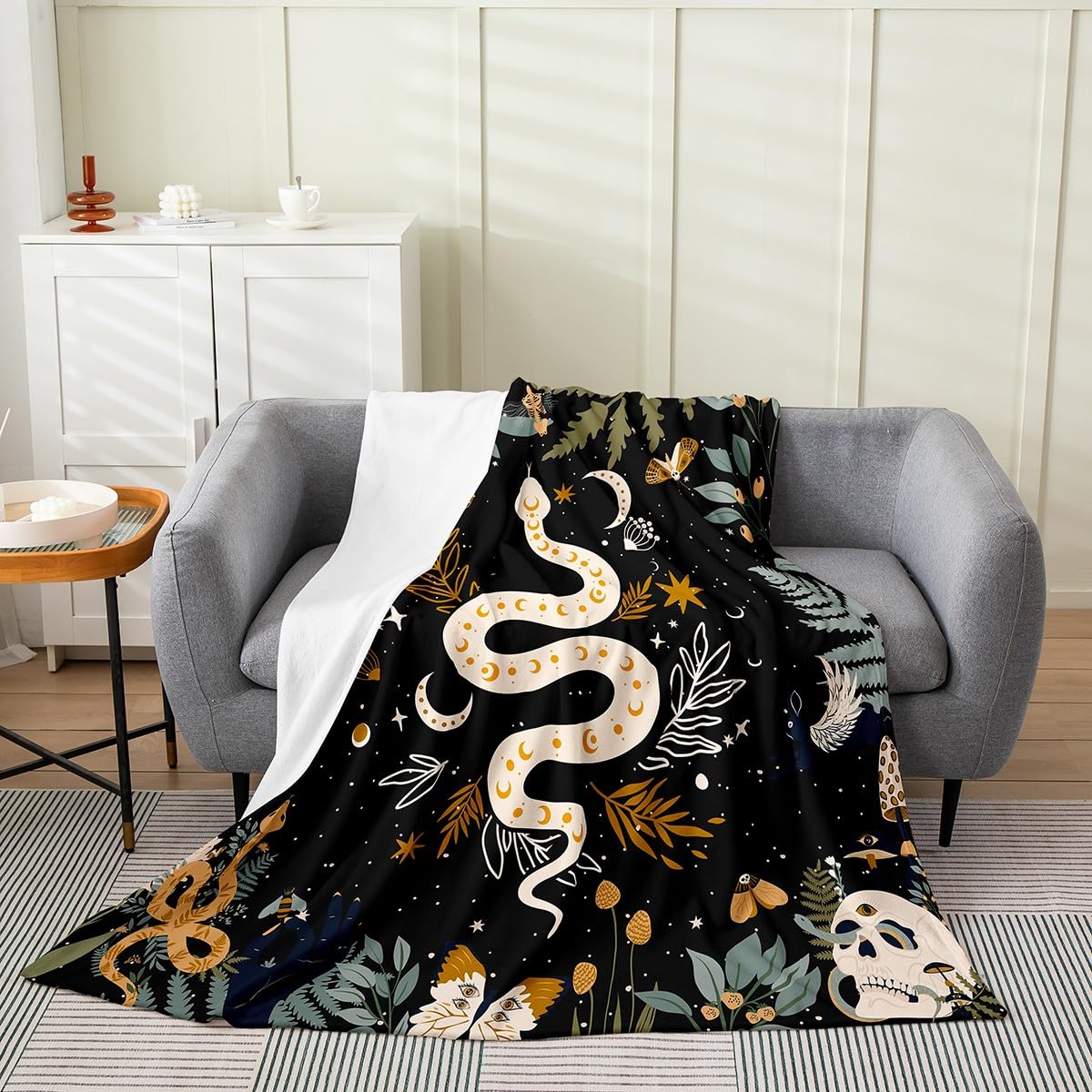 Snake Comforter Set - Queen Size Black With Sun, Moon, Skulls & Butterflies For Kids & Teens Galaxy Bedding
