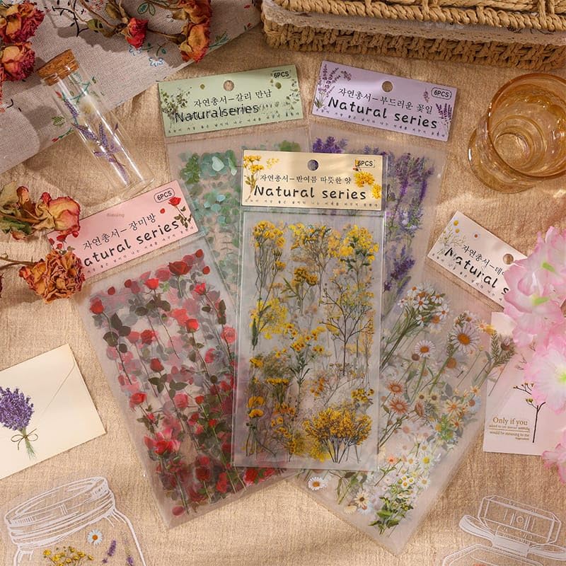 DEOXY Pack of 8 Sheet Transparent Pressed Flower Stickers, Dried Resin Flowers Stickers Plant Stickers for Scrapbooking DIY Diary Art Craft Planner Bottles Laptops, self-adhesive, 10x18x10 cm - Image 3 thumbnail